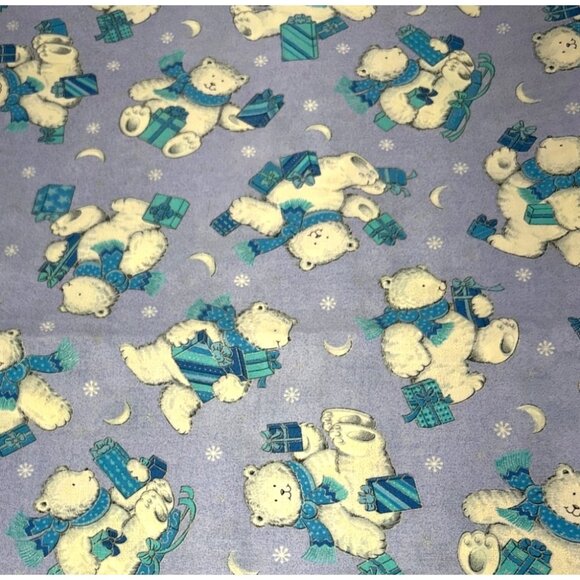 Polar Bear Cotton Fabric Cranton Holiday Print 1/2 yard x 44" Blue Snowflakes - Picture 2 of 11